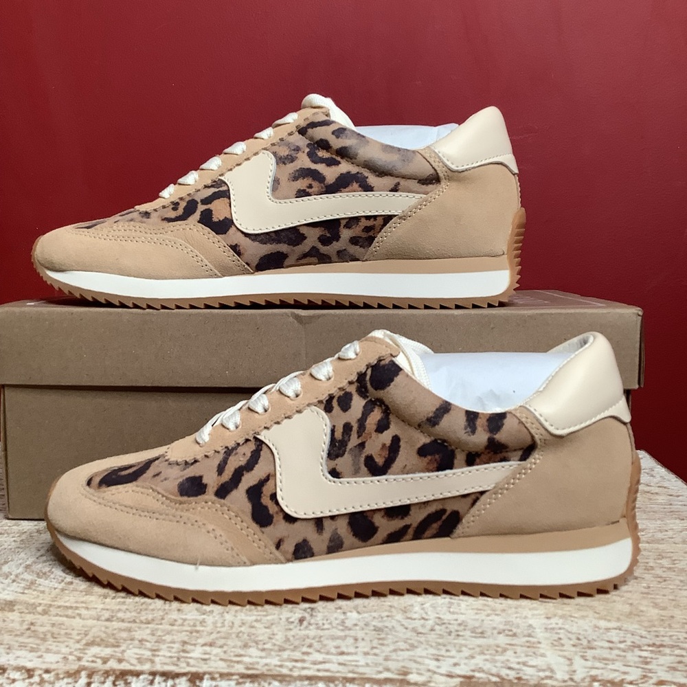 DOLCE VITA (NWT) 7.5 Lt Leopard Suede Sneakers Lace Up Round Toe Stella Footbed - Picture 5 of 12